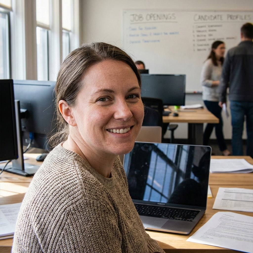 woman working at a staffing agency desk helping job seekers in Washington