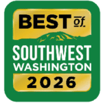 Official voting badge for Best of Southwest Washington 2026, featuring the category for employment and staffing services.